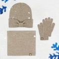 thumbnail image 2 of HNMKIU Autumn Winter Kids Hat Scarf 3-Piece Set Cozy Bow Design Baby Toddler Toddlers Warm Knit Accessories Boys Girls Outdoor Playwear Khaki - One Size, 2 of 9
