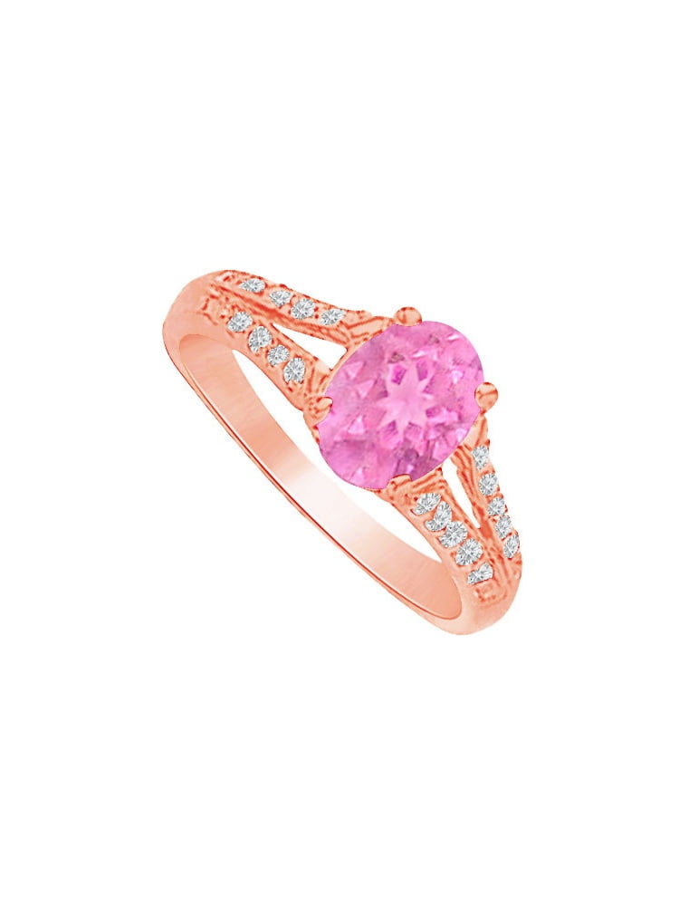 Pink Sapphire and Cubic Zirconia Split Shank Ring in 14K Rose Gold by Love Bright