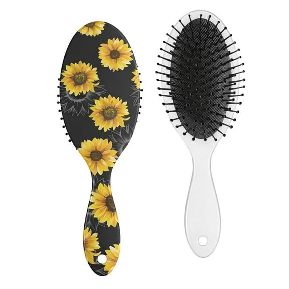 Sunflower and Bee Illustration Hair Brush, Rustic Farmhouse Style Detangler with Vintage Floral Pattern