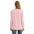 thumbnail image 4 of JWD Women's Casual V-neck Shirt Office Long Sleeve Bubble Cuff Four Seasons Top Pink XX-Large, 4 of 6