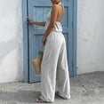 thumbnail image 5 of KIHOUT Women's Striped Halter Neck V-Neck Top and Drawstring Waist Wide Leg Pants Two Piece Set with Pockets for Casual Beachwear and Everyday Wear, 5 of 6