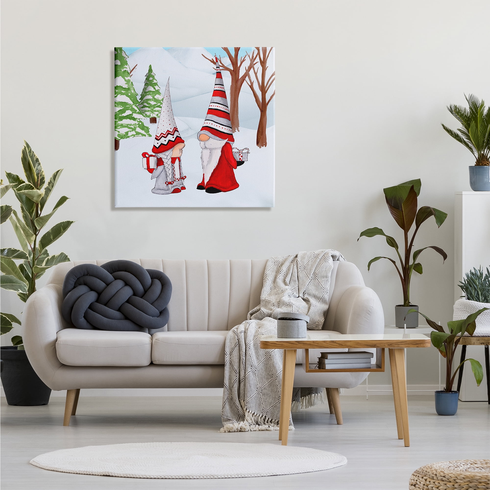Stupell Industries Festive Winter Gnome Couple Holiday Presents Garden Elf Fairy Tales & Fantasy Painting Gallery Wrapped Canvas Print Wall Art, 30 x 30