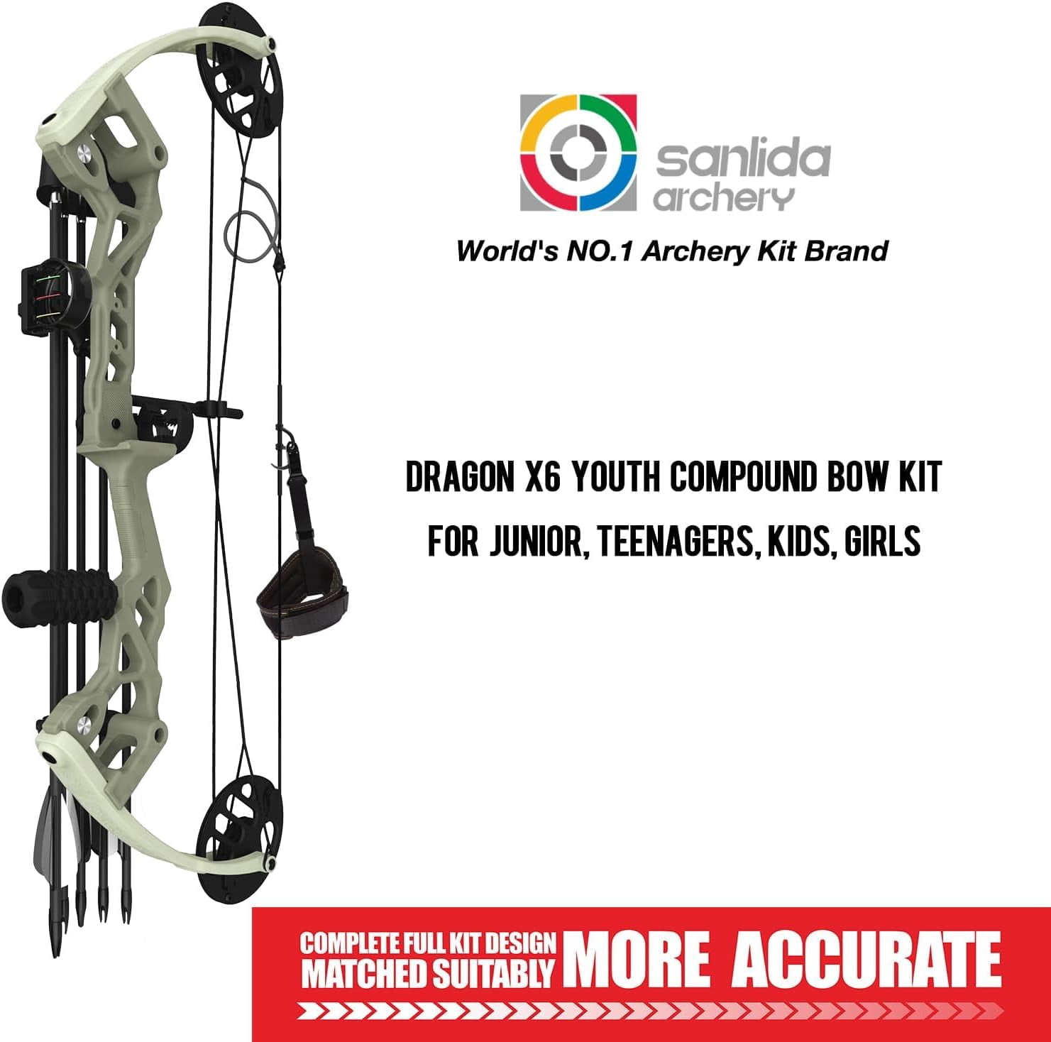 Sanlida Archery Dragon X6 Compound Bow Kit for Youth, Kids & Beginners, Bow and Arrows Set, 19”-28” Draw Length, 15-30 LBS Draw Weight, RH Only