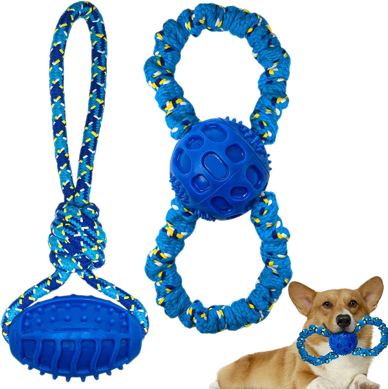 Lepawit 2 Pack Dog Rope Toys with Rubber Ball, Dog Chew Toys for Teeth