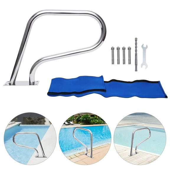 39.1" Swimming Pool Hand Rail Stainless Steel Handrail Stair Rail W/Base Plate