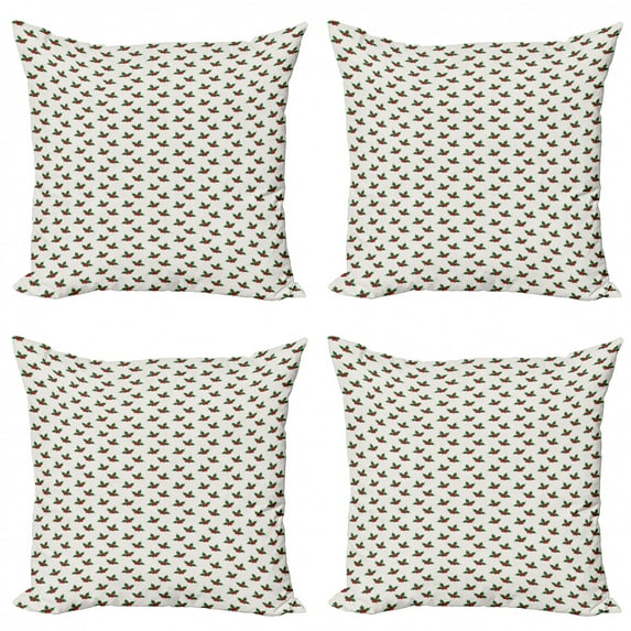 Ambesonne Christmas Throw Pillow Cover 4 Pack, Holly Berries, 18", Red Green White