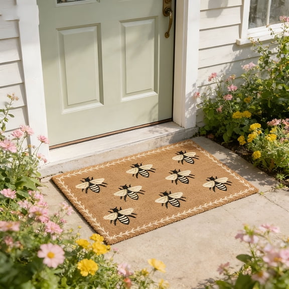 RLESO 50X80Cm Bee Pattern Doormat,Non-Slip Natural Rug,Weather Resistant Outdoor Mat for Front Door,Patio,Porch & Garden