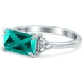 thumbnail image 3 of Emerald Cut Sideways Ring Simulated Paraiba Tourmaline Cubic Zirconia 925 Sterling Silver Size 7, 3 of 8