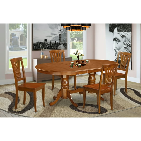 Dining Table Set with Chairs, Oval Table & 8 Chairs - Saddle Brown