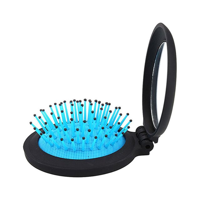 Qarigey Cepillo plegable portátil 2 en 1 de alta calidad para mujeres y niñas, cepillo de masaje para el cabello de viaje Pinceles de maquillaje y herramientas