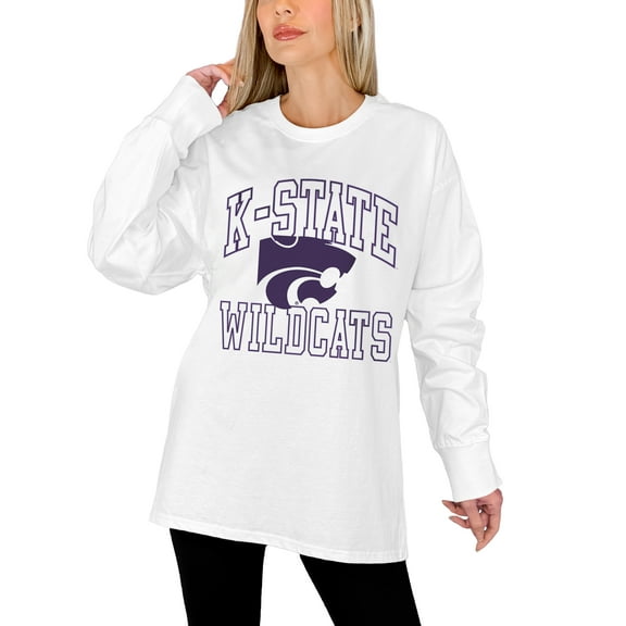 Women's Gameday Couture White Kansas State Wildcats Mind Games Oversized Long Sleeve T-Shirt