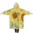 thumbnail image 2 of Oversized Wearable Blanket Hoodie,Yellow Checker Sunflower Bouquet Pattern Sherpa Blanket Hoodie with Super Pockets,Super Warm Fuzzy Pullover for Women & Men, 2 of 6