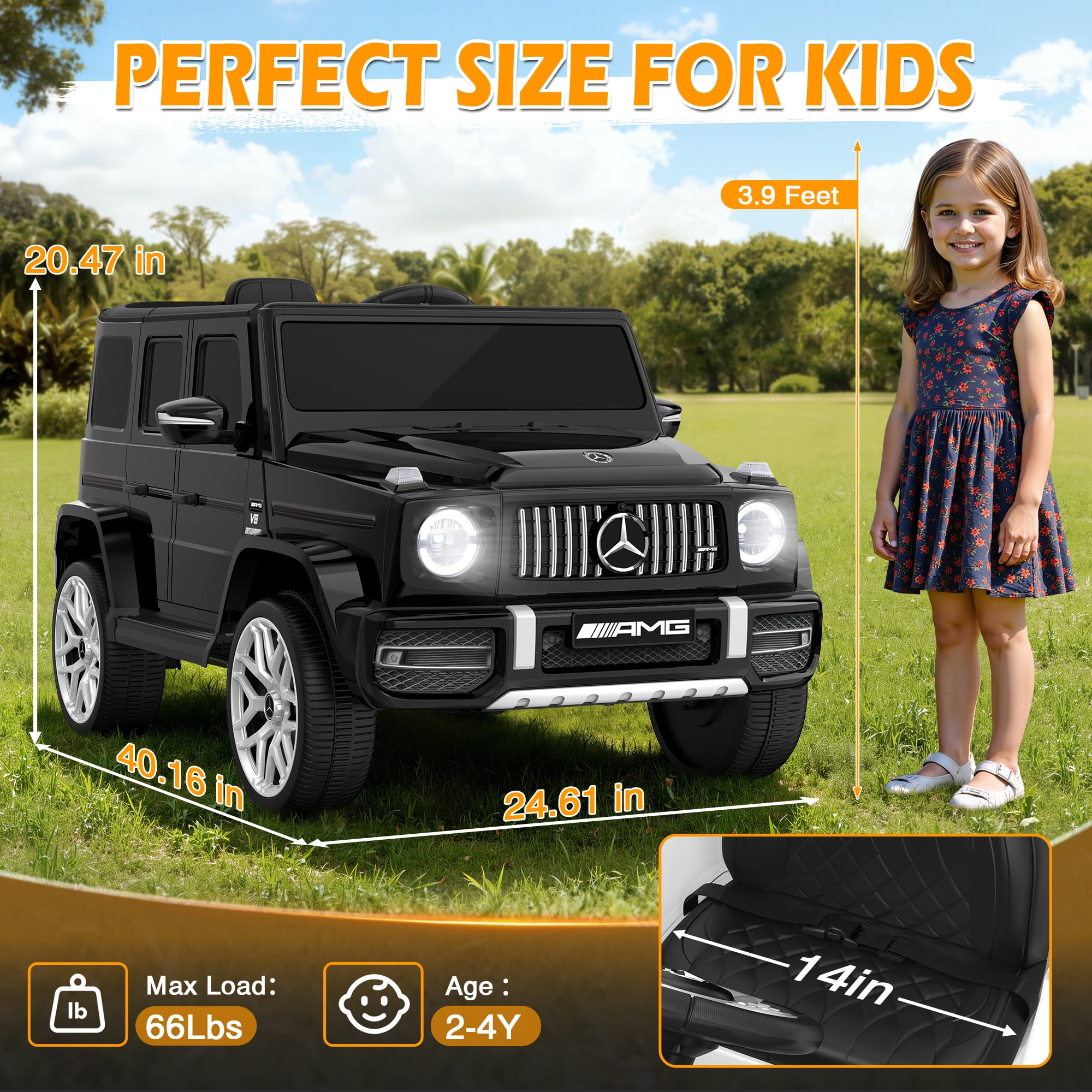 East doll 12V G63 Ride on Toys for Toddlers 2-5Y, Kid Electric Ride on Car, G Wagon Mercedes-Benz Truck, Remote Control, Lights, Music, Black