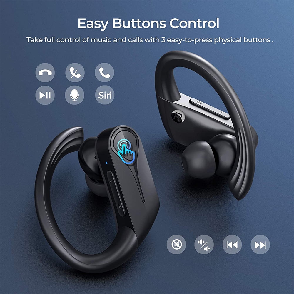 Mpow Flame Solo Bluetooth 5.4 Wireless Sports Earbuds - ENC Noise Cancellation, Punchy Bass HD Sound, 28H Playtime Fast Charging USB-C, IPX7 Waterproof Ergonomic Ear Hooks for Running Workout