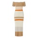 thumbnail image 4 of Faldas largas Vestido de punto informal a rayas horizontales para mujer, vestido tipo túnica caqui de cintura media, estilo Sexy con hombros descubiertos, traje de vacaciones Kuymtek Caqui T S para Mujer, 4 of 9