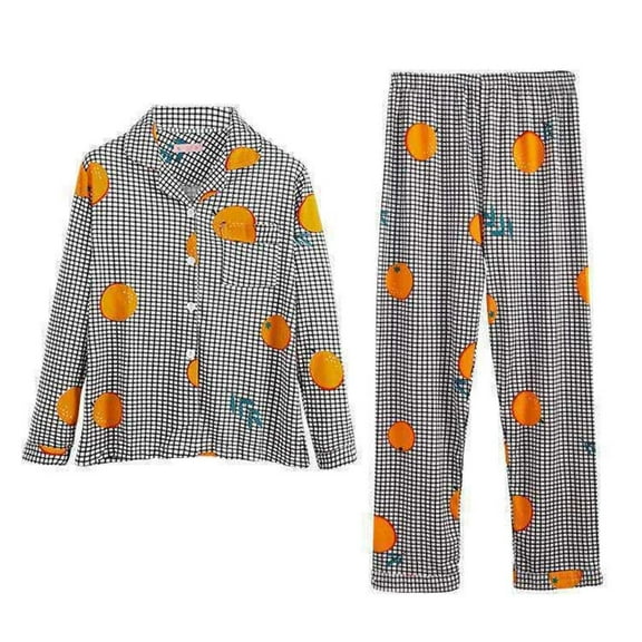 YHAJDS Winter Casual Pajama Suits For Women,Women Print Loose Fit Button Front Turn Down Collar Long Sleeve Cardigan and Pants Pajama Set Soft Fabric for Cozy Nights