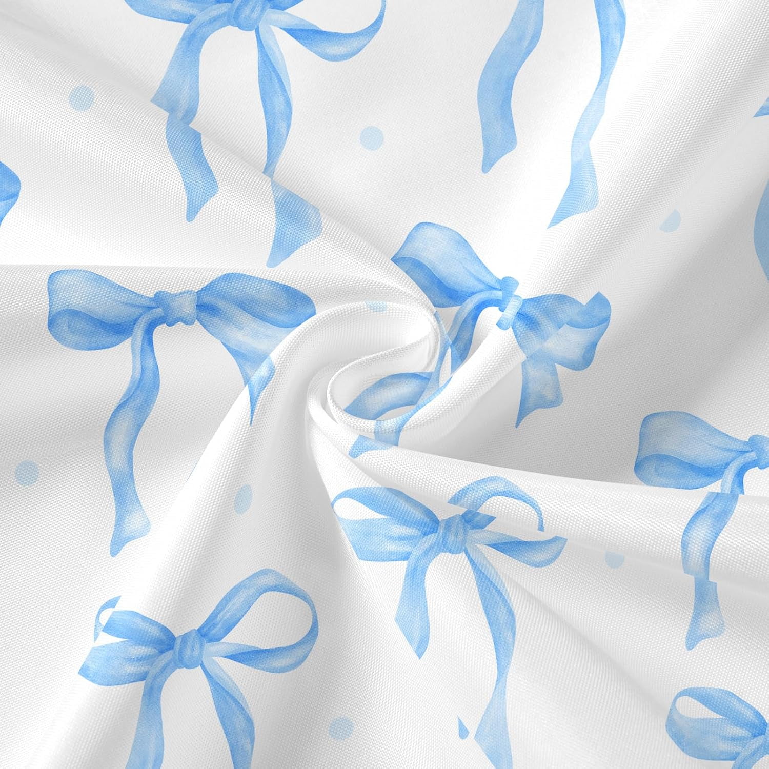 Cute Bow Shower Curtain, Blue Aesthetic Bowknot Shower Curtain for Bathroom, Modern Minimalist White Waterproof Fabric Shower Curtain Set
