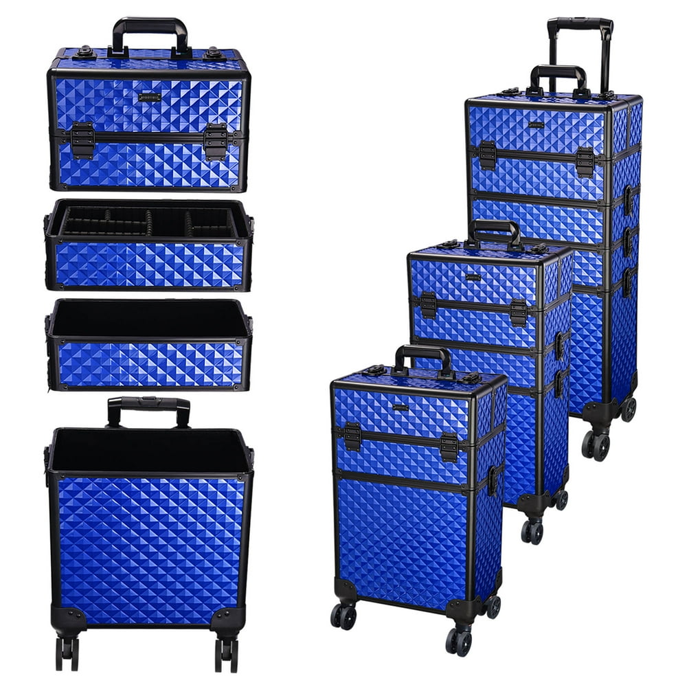Byootique Classic Blue 4in1 Rolling Makeup Case on Wheels Cosmetic