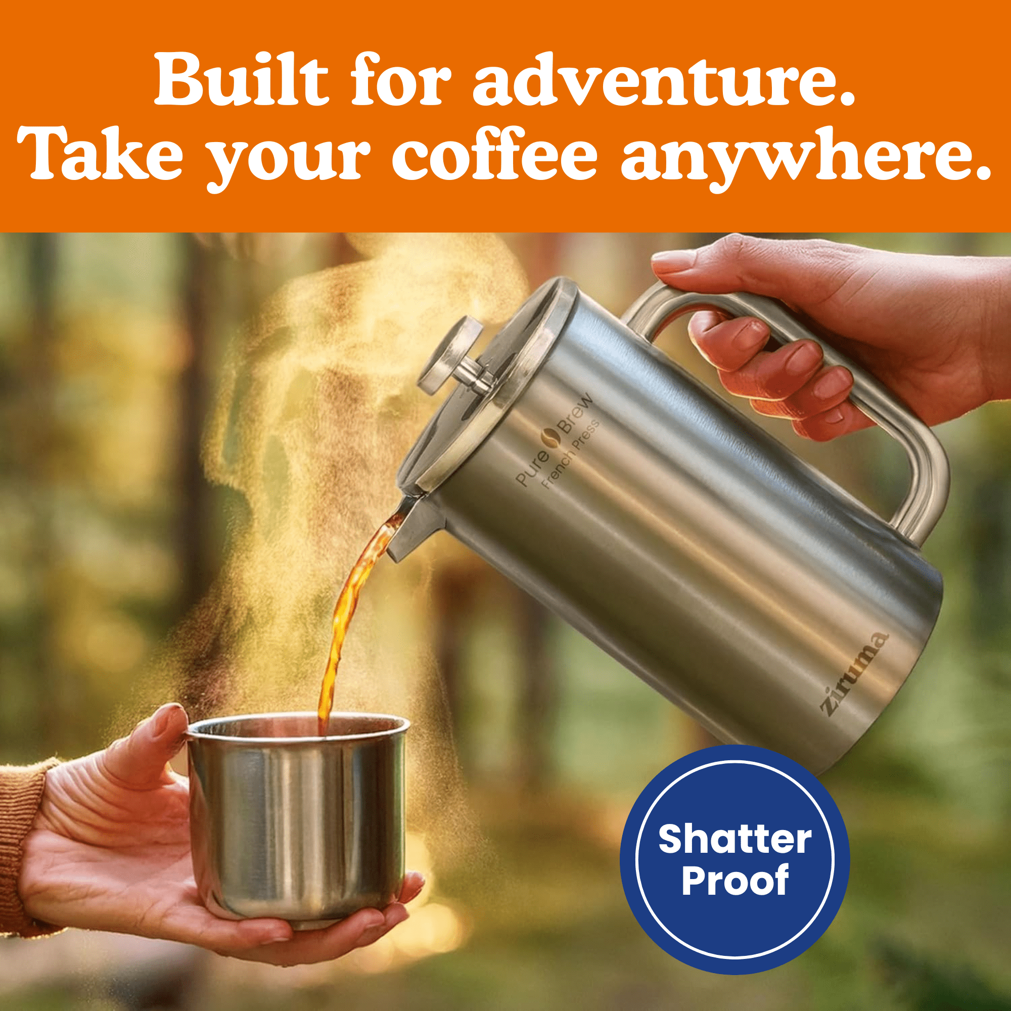 Ziruma French Press Coffee Maker: Non-Toxic Surgical 316 Stainless Steel, Plastic-Free, 34 Oz