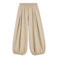 thumbnail image 7 of Wide Leg Pants for Women BWASD Casual Cotton Linen Elastic Waist Baggy Bloomers Pants Large Size Pocket Palazzo Trousers Fashion Beach Vacation 2043 Trendy (Khaki,M), 7 of 7