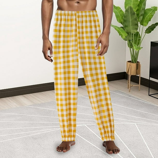 adviicd Men Beach Pants Men s Elastic Waist Loose Fit Casual Pants Solid Long Trouser Yellow M