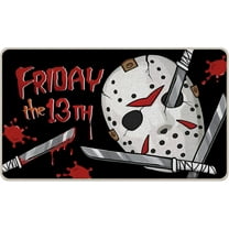 Halloween Horror Classic Movie Decorative Front Door Mat, Scary Mask Welcome Doormat Indoor Outdoor Non-Slip Floor Entryway Rug, Bloody Knife Home Kitchen Decoration 17x30 Inch