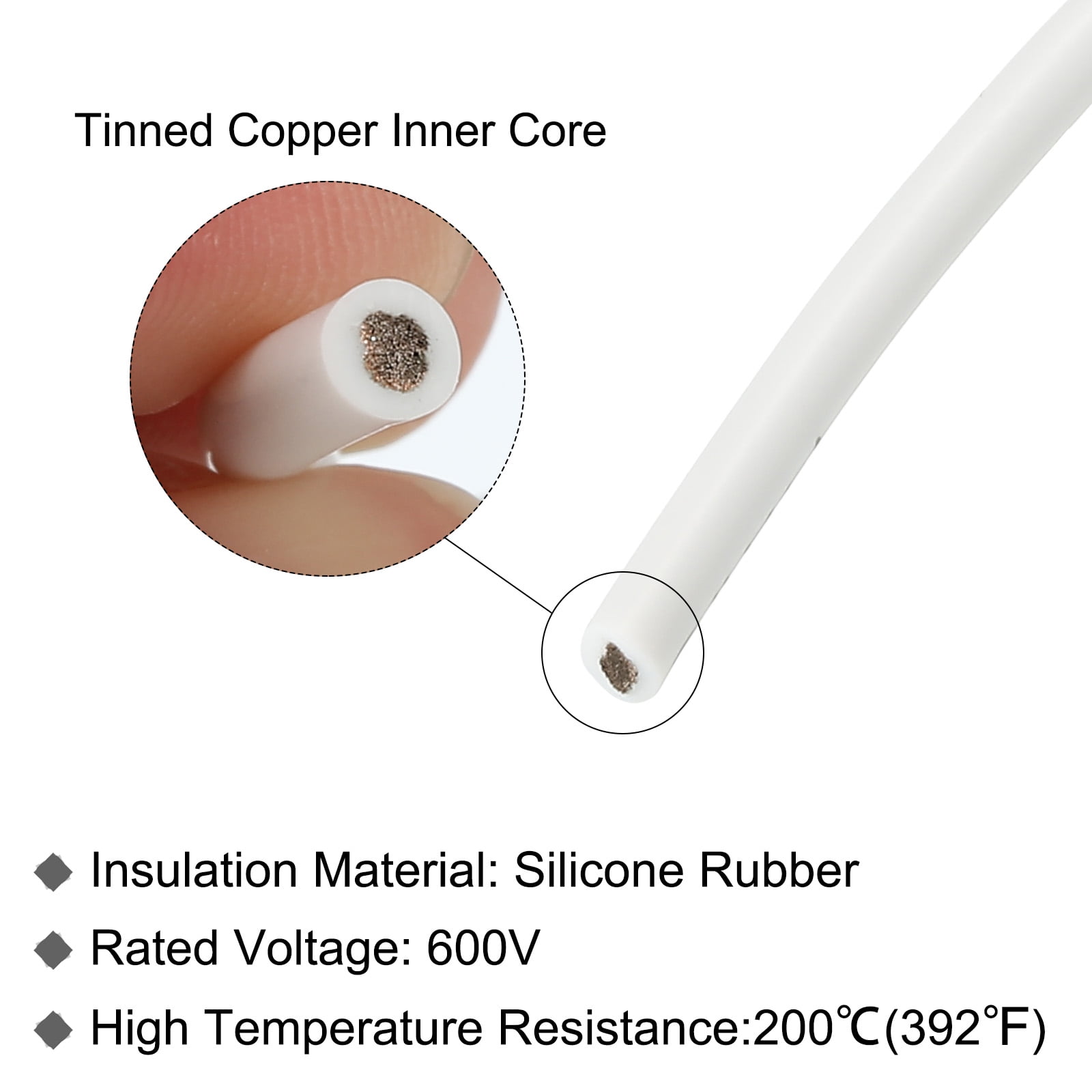 Uxcell Silicone Wire 14 AWG Stranded White Spool 15m Electrical Tinned Copper Wire for Car Model