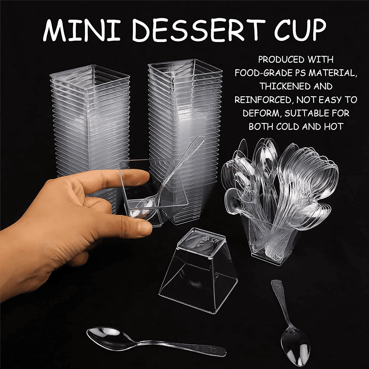 Pack of 100 Dessert Cups with Spoons, 60Ml Dessert Bowls Set, DIY Plastic Dessert Cups, Reusable Trapezoid Cups Set