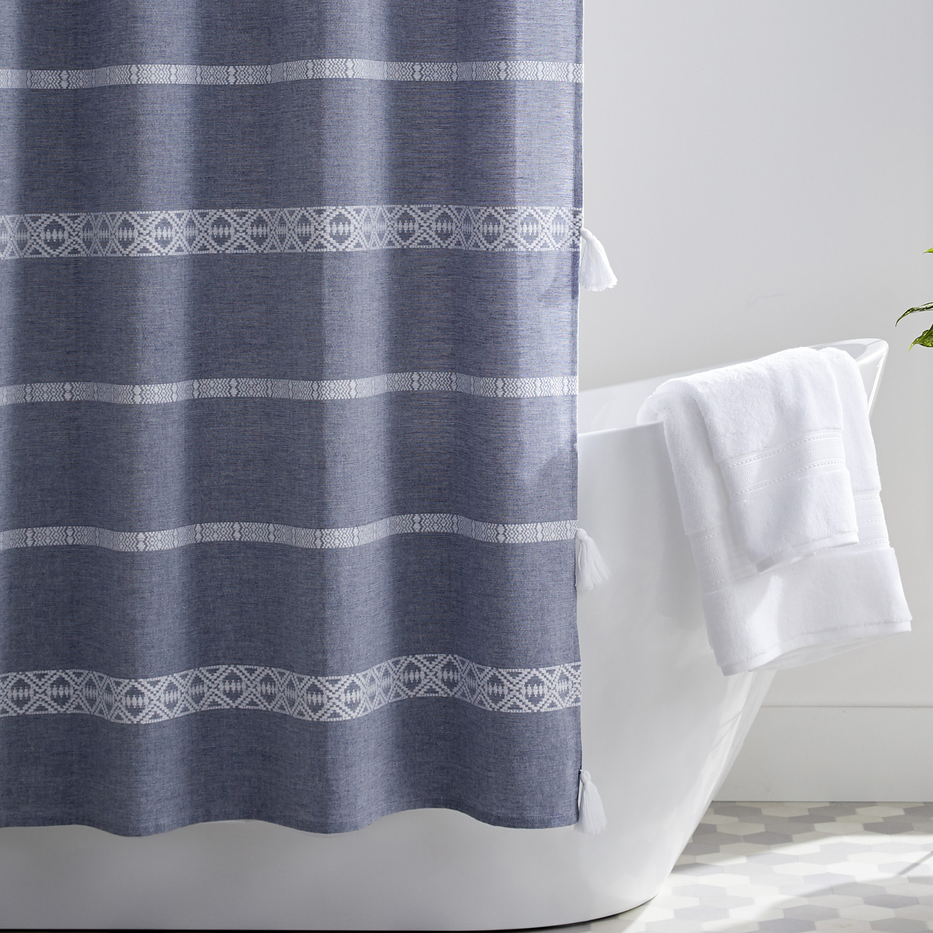 Better Homes and Gardens, Boho Chic Shower Curtain Blue, Cotton, 72"x72"