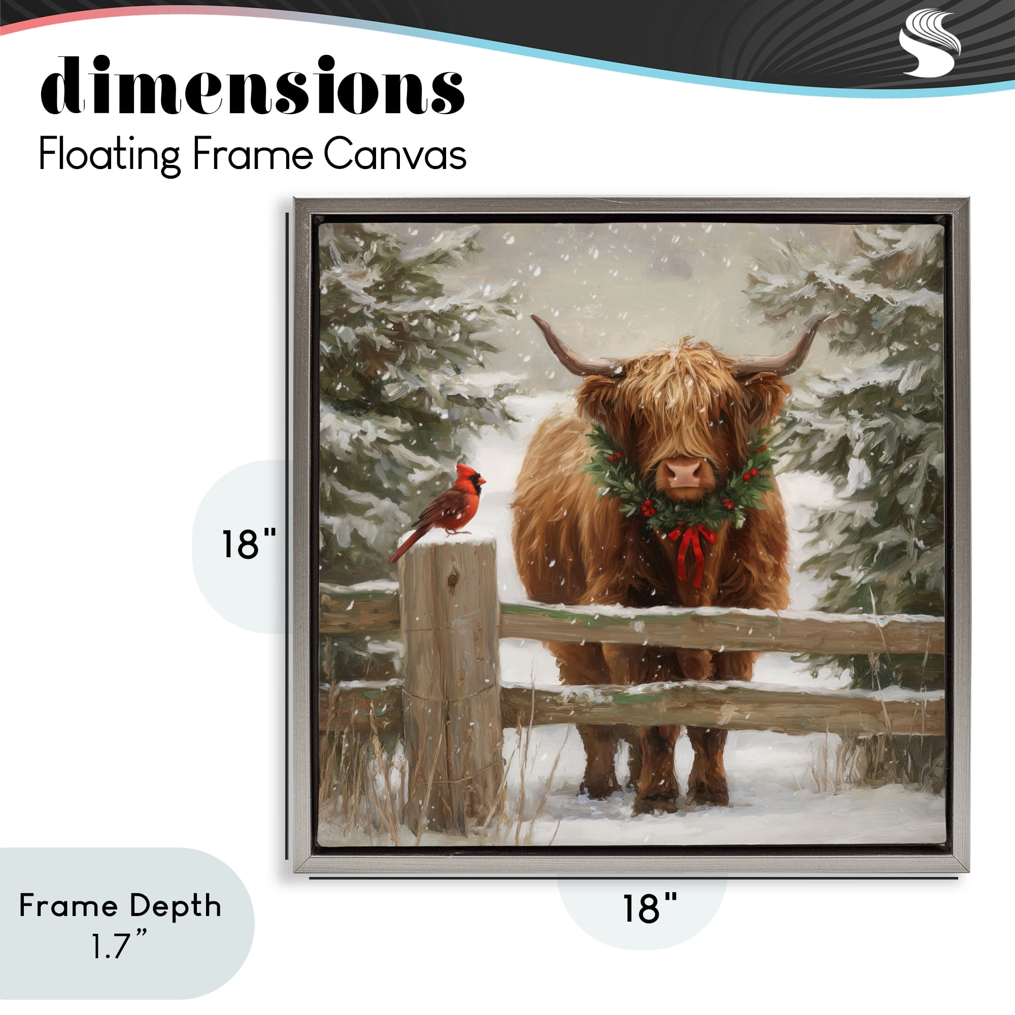 Stupell Industries Christmas Cow & Cardinal Gray Framed Floater Canvas Wall Art, design by Tina LeCour