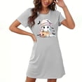 thumbnail image 2 of Sakmal Halloween House Dress for Women Cute Sleepshirt Short Sleeve Ghost and Pumpkin Print Gray Nightgowns, 2 of 5