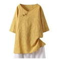 thumbnail image 2 of Frostluinai Plus Size Cotton Linen Tops for Women Casual Loose Button up V Neck T Shirts Side Split 3/4 Sleeve Shirts, 2 of 3