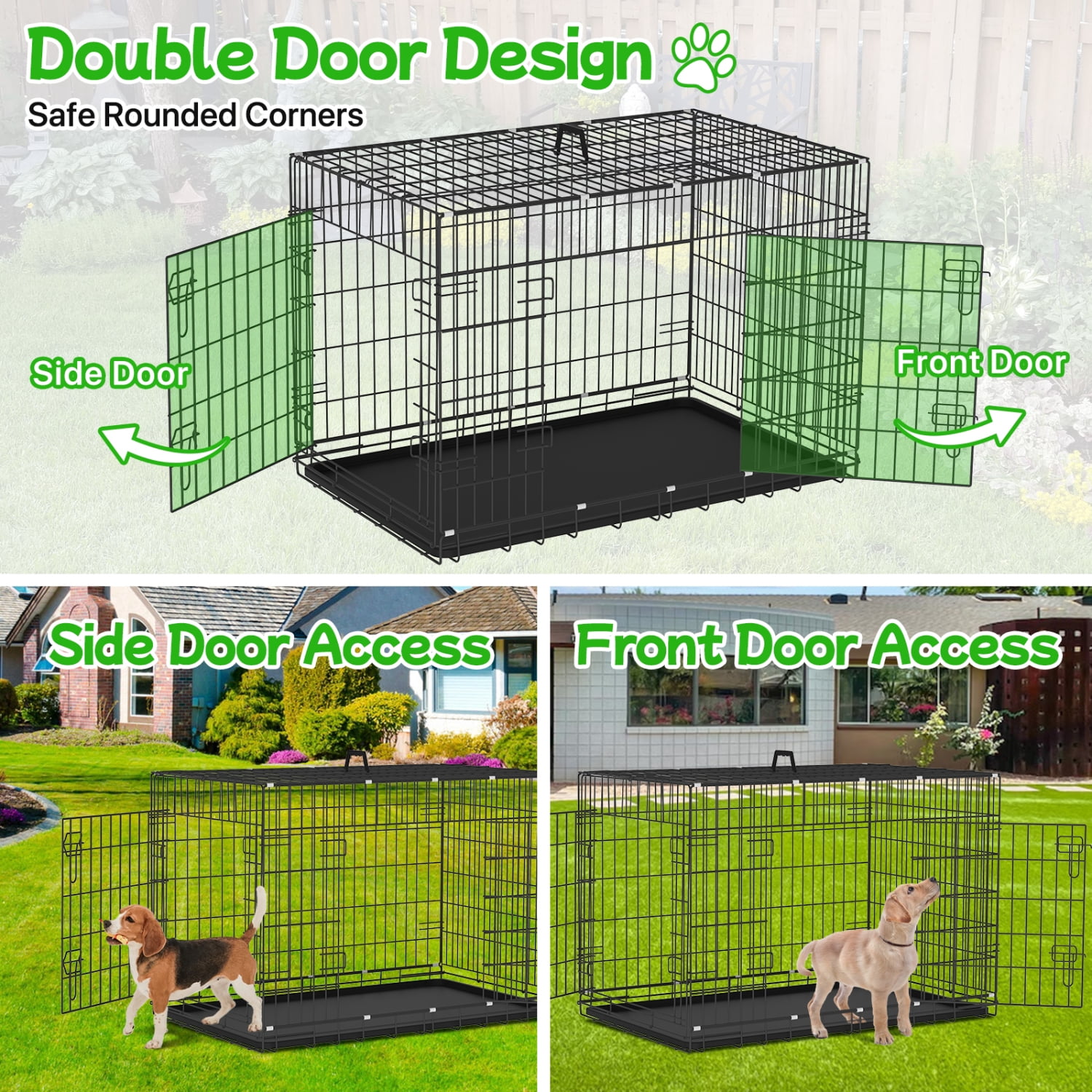 NiamVelo 42'' Large Dog Crate Heavy Duty Dog Cage Folding Metal Pet Crate with Divider & Tray Double Doors Dog Kennel for Large Dogs, Black