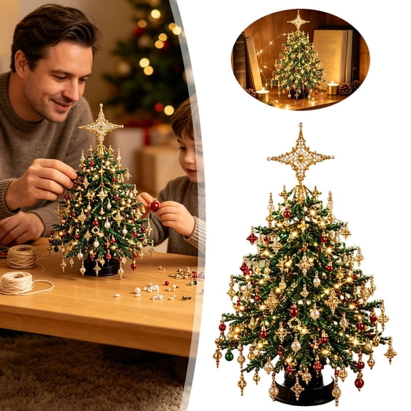 DIY Beaded Christmas Tree Craft Kit with LED Lights, Adult Hand‑Make Bead Art Set, Festive Tabletop Christmas Decoration
