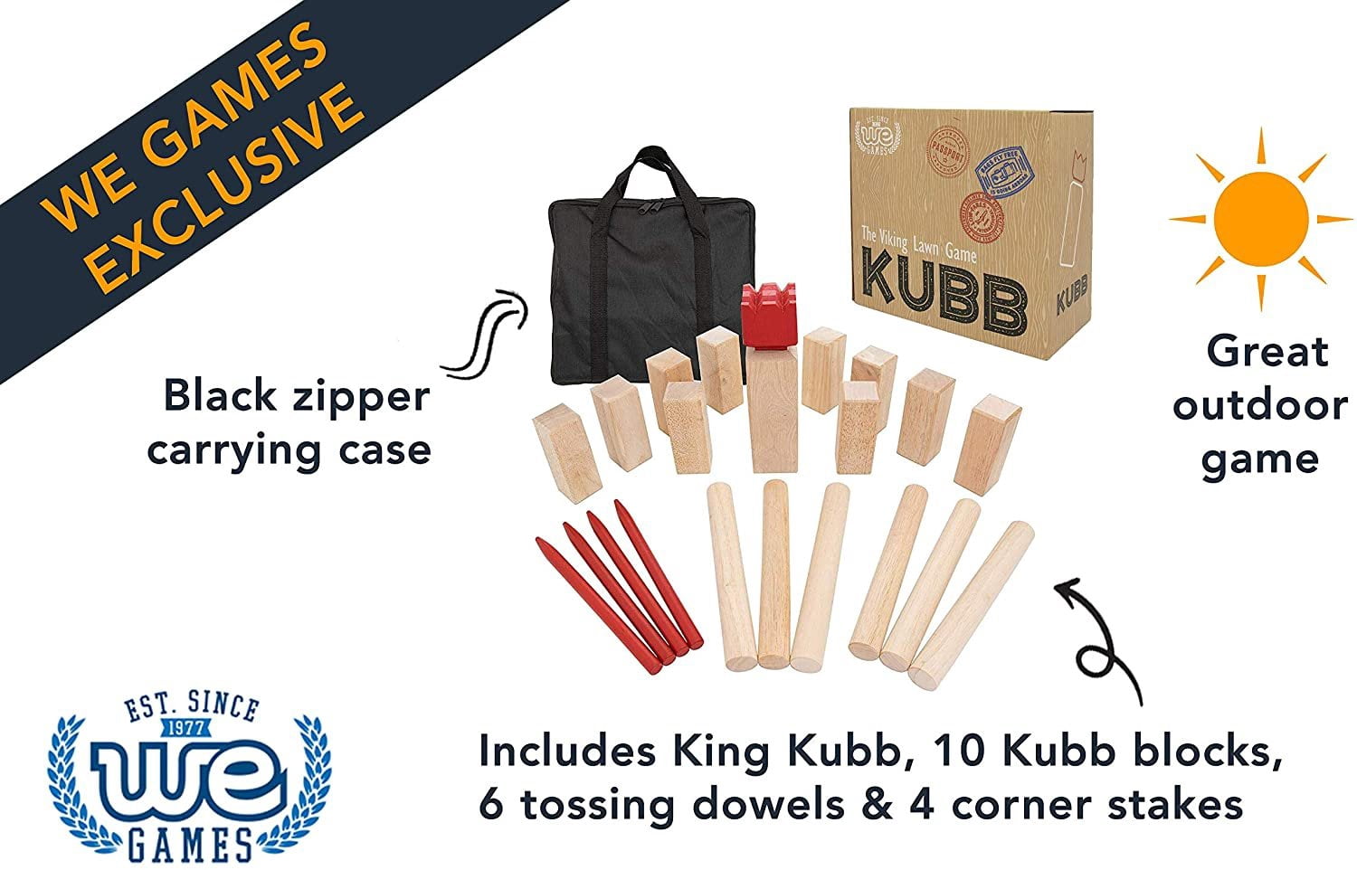 WE Games Outdoor Viking Kubb Chess Yard Game - Solid Natural Wood