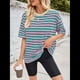 thumbnail image 5 of Camisetas de Rayas de Gran Tamaño para Mujer, Blusas Holgadas de Cuello Redondo y Corta, Blusa Informal de Verano Y2K 2025, Camiseta Básica Verde L, 5 of 9