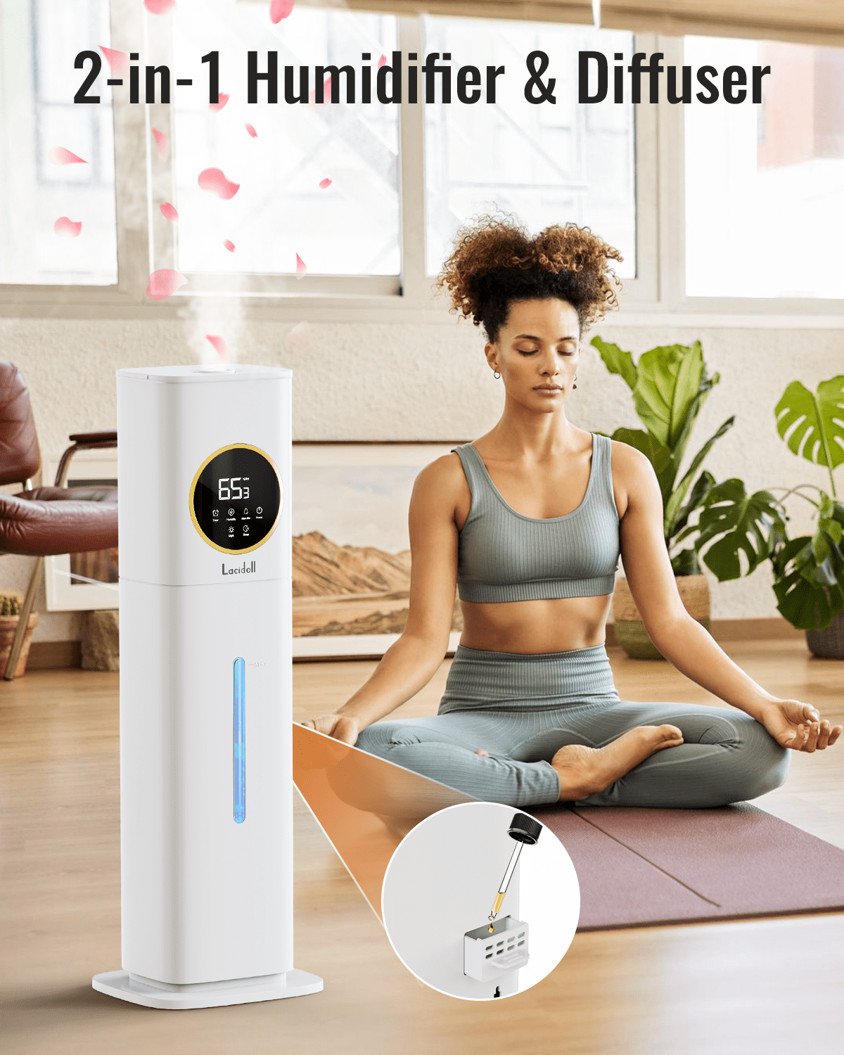 2.1Gal/8L Cool Mist Humidifier for Room Bedroom, Large Room Humidifier for Home Whole House, Quiet Ultrasonic Humidifier with Night Light, White, Lacidoll