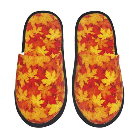 Balery Vintage maple leaves autumn Slient Indoor Furry Fleece Comfort House Shoes Soft Non-Slip Home Shoes Cotton slippers House Slippers-- Large