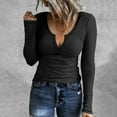 thumbnail image 2 of Women Summer Tops Women Casual Solid T Shirt Long Sleeve Shirt Loose Blouse V Neck Tops Business Blouses for Work with Leggings plus 2x Womens Stretch Work Shirts V Scrub Extra Large Shirts Black L, 2 of 6