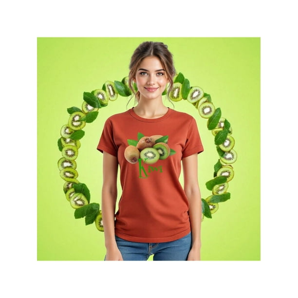 Playera Blusa De KIWI – Estilo Tropical que Te Llena de Vida Ropa Para Mujer Color Shedron Talla Chica Marca Emil SaEs