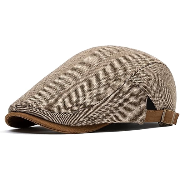 Men's Cotton Flat Cap Herringbone Tweed Newsboy Hat Adjustable Wool Blend Hats Gatsby Cabbie Ivy Caps