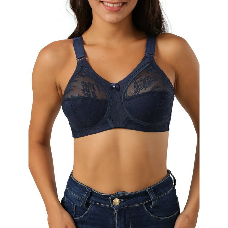 Women's Cotton Full Coverage Wirefree Non-padded Lace Plus Size Bra 44DDD 