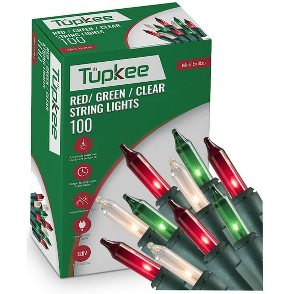 Christmas String Lights 100 Count - Incandescent Mini Red, Green, and Clear Warm Christmas Light - 20.5 Feet Light String - Christmas Tree Lights - Indoor & Outdoor Christmas Decorations