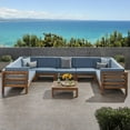 thumbnail image 2 of GDF Studio Emma Outdoor 9 Seater Acacia Wood Sectional Sofa Set, Teak and Beige, 2 of 12