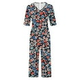 thumbnail image 5 of One Piece Jumpsuits for Women Boho Floral Print Short Sleeve V Neck Summer Jumpers with Pockets Wide Leg Loose Dressy Casual Rompers Fashion Overalls Plus Size Purchase History for My Accounts, 5 of 5