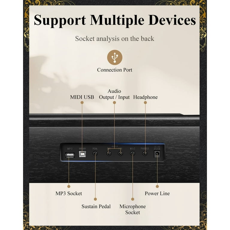  Keyboard Piano, Eastar 61 Key Keyboard for  Beginners/Professional, Full Size Electric Piano, Classic Wooden Digital  Keyboard with Sustain Pedal & Music Stand, Supports  MP3/USB/Audio/Mic/Headphones : Musical Instruments