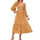 thumbnail image 1 of Vestido largo amarillo fruncido, talla L Vestido floral de manga larga, escote cuadrado y dobladillo con volante, 1 of 6
