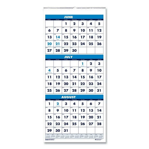 2023-2024 House of Doolittle 8" x 17" Three-Month Format Academic Wall Calendar 14-Month: June to