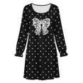 thumbnail image 5 of Fesfesfes Kids Girls Cute Single Bow Print Satin Dress Long Sleeve Round Neck Soft Silky Lightweight Pullover for Casual Home Daily Wear Ages 5-15 Years, 5 of 8