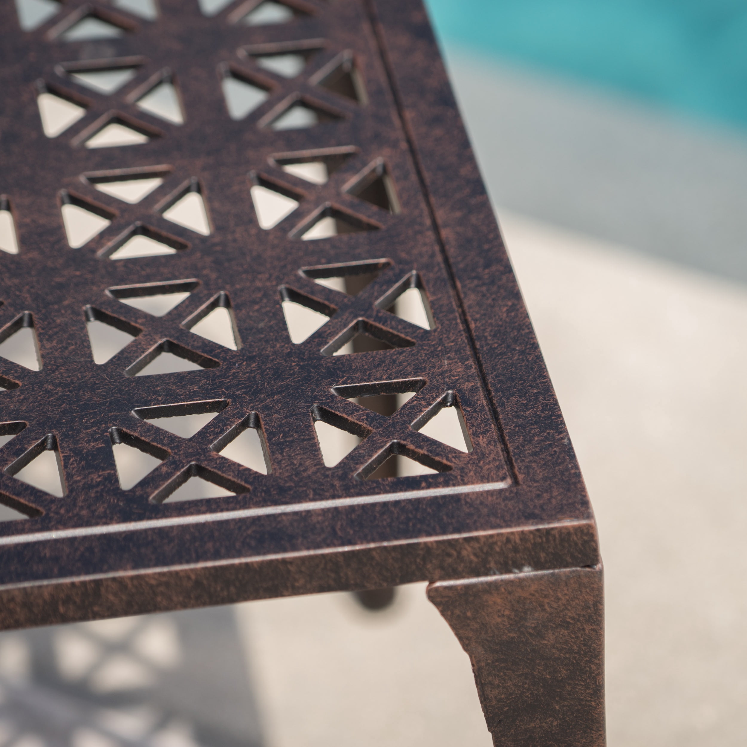Side Table 18 Inch, Outdoor Cast Aluminum Table for Patio Balcony Garden, Bronze